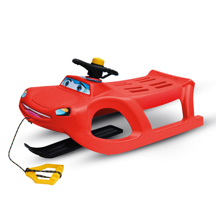 Children's sled, Happy Car Toboggan with steering wheel, Zigi, red