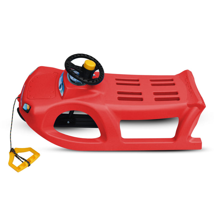 Children's sled, Happy Car Toboggan with steering wheel, Zigi, red