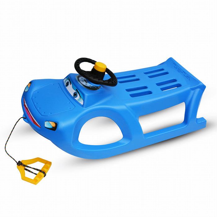 Children's sled, Happy Car Toboggan with steering wheel, Zigi, blue