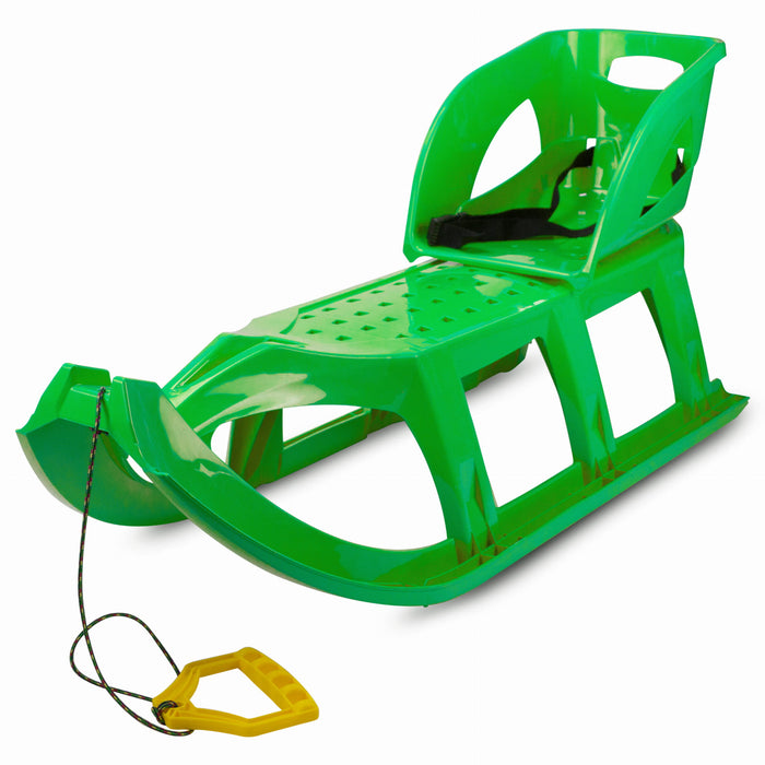 Children's sled with backrest and belt, TATRA, green