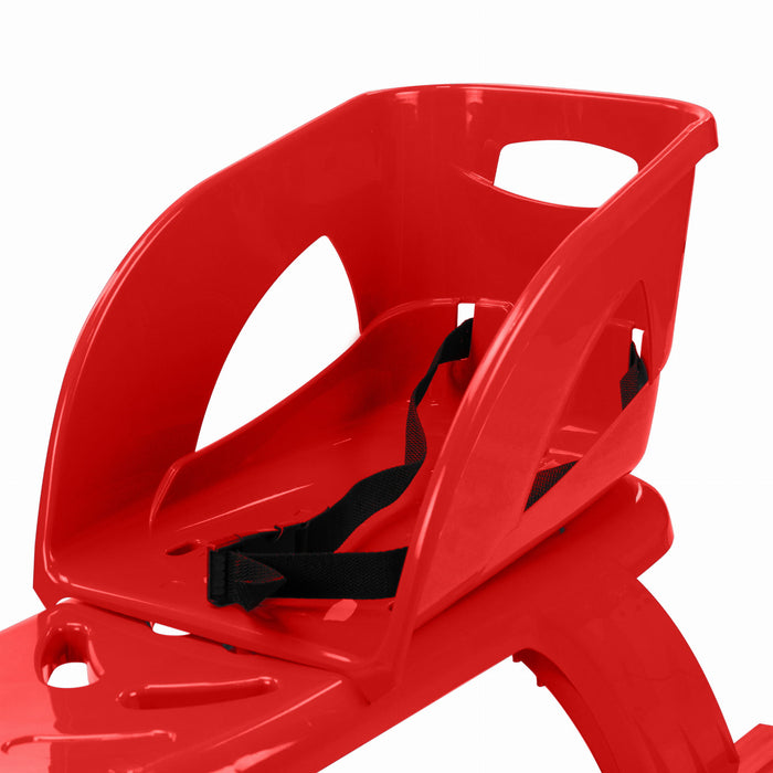 Children's sled with backrest and belt, BULLET, red