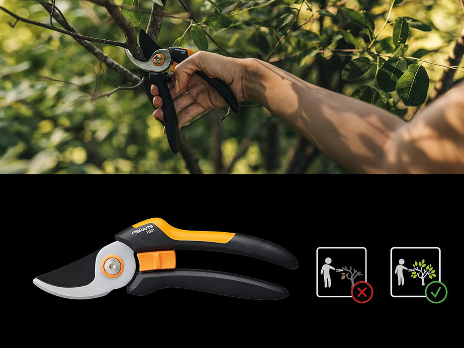 Fiskars Bypass Secateurs for Branches, Twigs, Stainless Steel Blades, Black/Orange