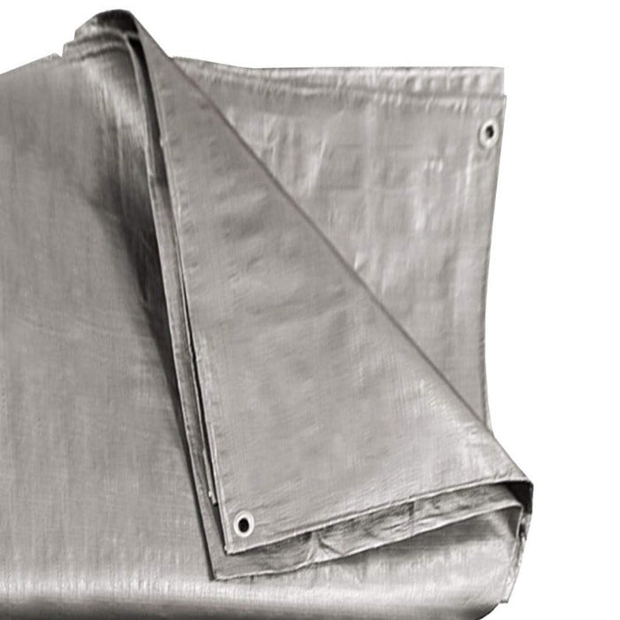 Tarpaulin, extra thick fabric tarpaulin + metal eyelets 6x8m- 130g/m² silver