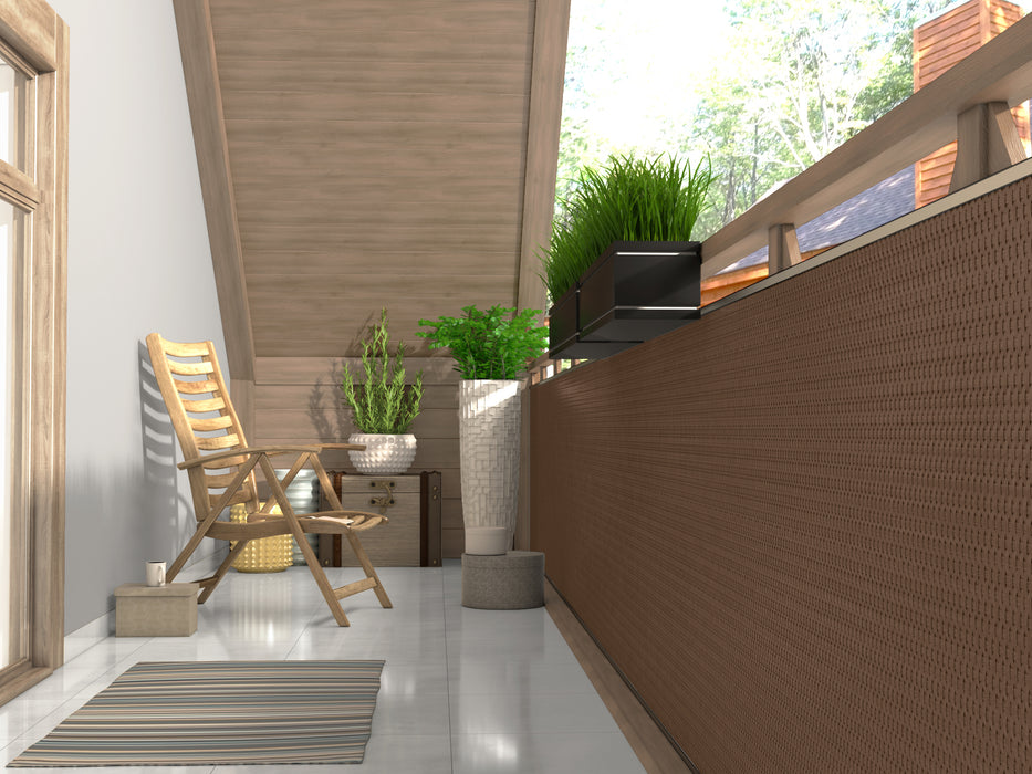 Privacy mat, balcony screen, PE - rattan look, 90-100cm brown